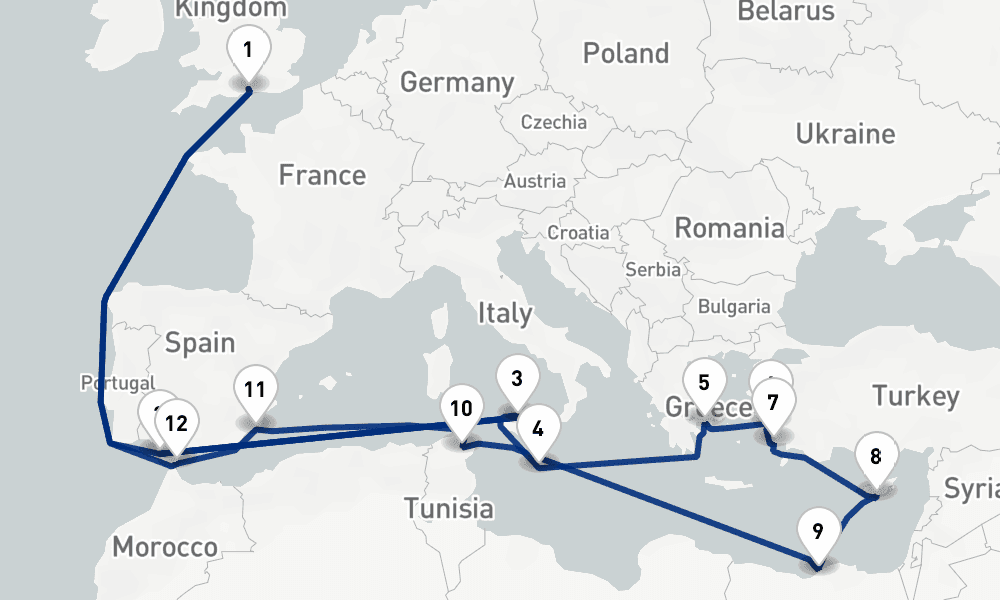 24 nights / 25 days, Southampton (England) Round trip