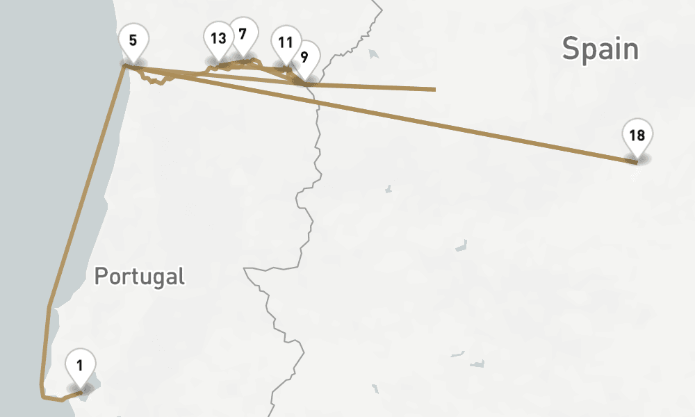 13 nights / 14 days, one-way from Lisbon to Madrid