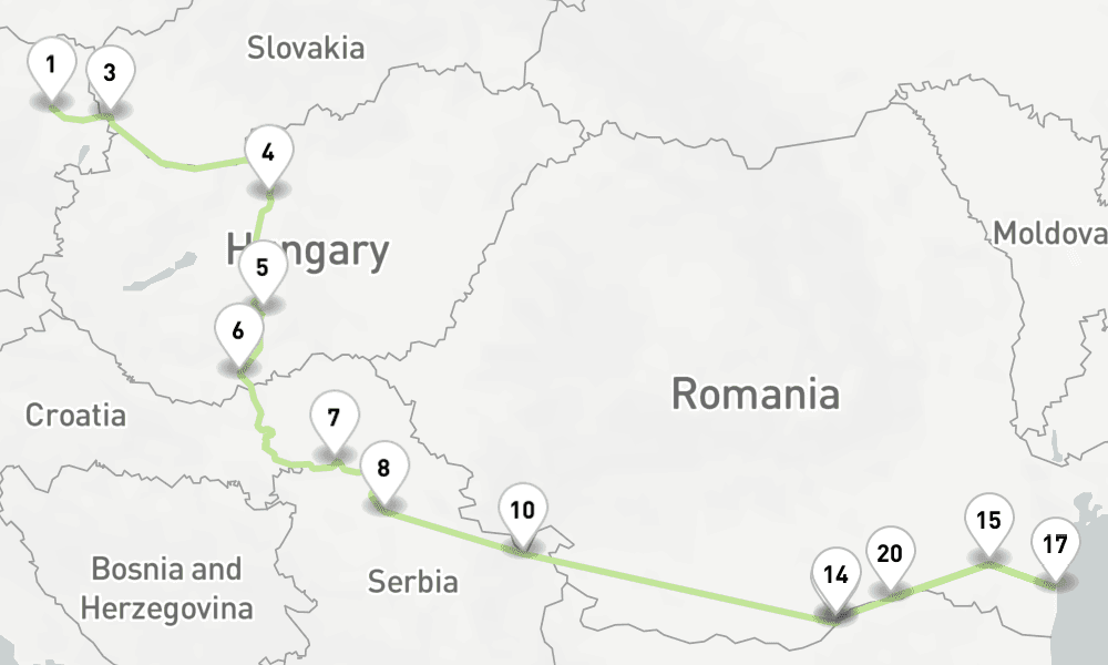 11 nights / 12 days, one-way from Vienna to Oltenita