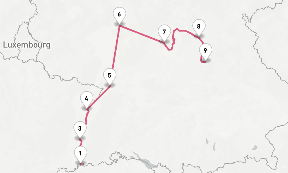 10 nights / 11 days, one-way from Basel to Nuremberg