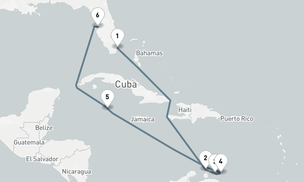 10 nights / 11 days, one-way from Miami (Florida) to Tampa (Florida)