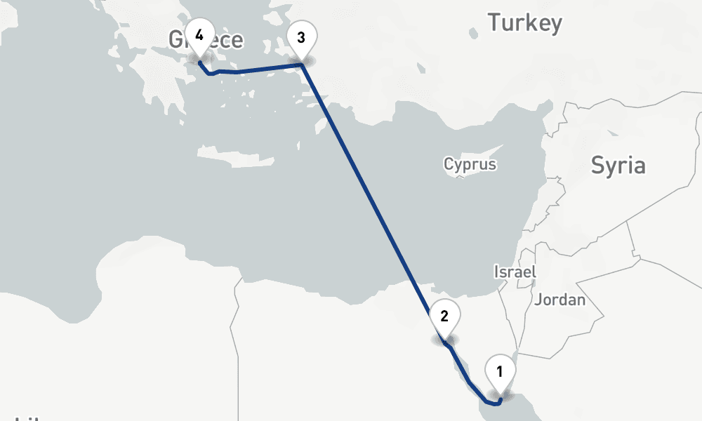 5 nights / 6 days, one-way from Sharm El Sheikh to Piraeus (Athens, Greece)