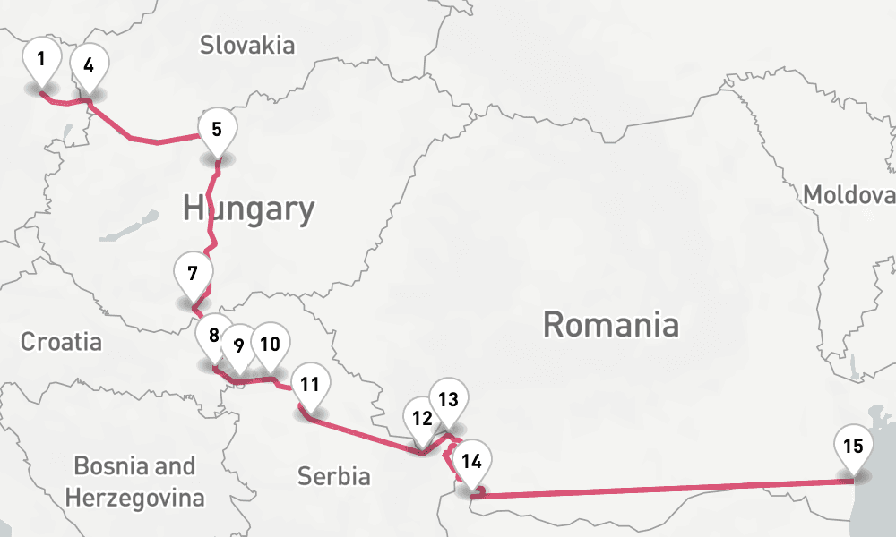 14 nights / 15 days, one-way from Vienna to Constanta