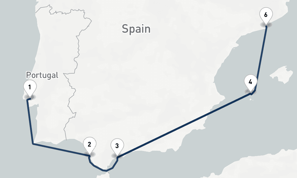 7 nights / 8 days, one-way from Lisbon to Barcelona
