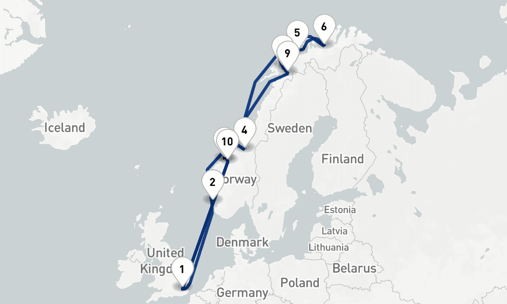 17 nights / 18 days, Tilbury (London, England) Round trip