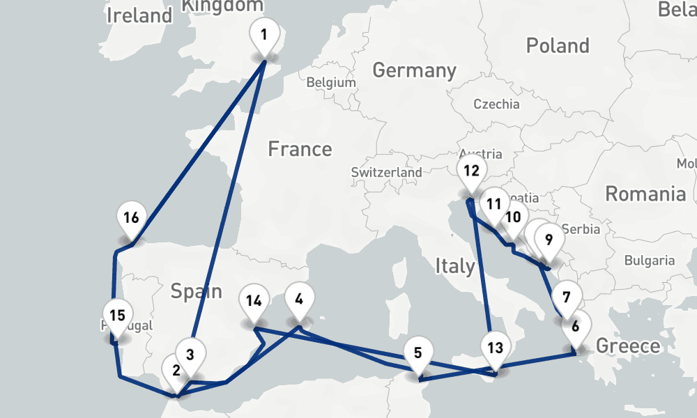 31 nights / 32 days, Tilbury (London, England) Round trip