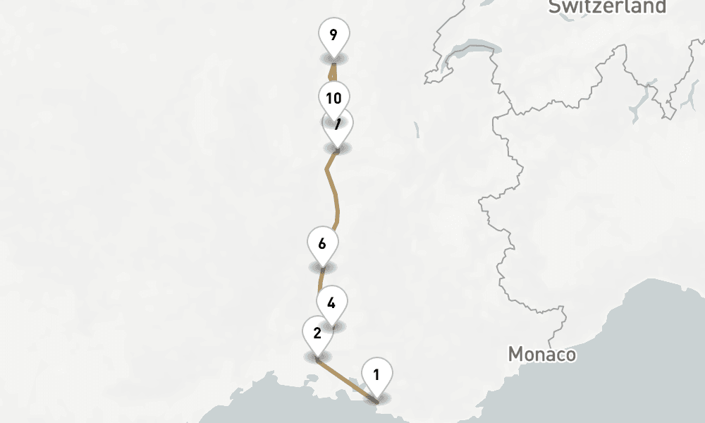 7 nights / 8 days, one-way from Marseille to Lyon