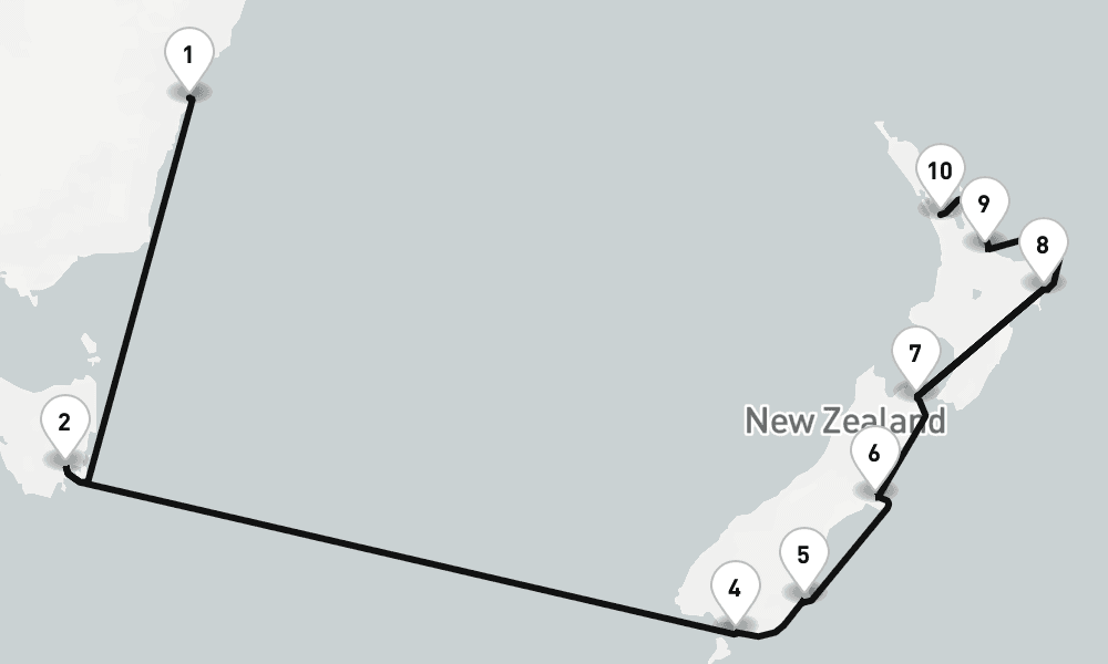 13 nights / 14 days, one-way from Sydney (NSW, Australia) to Auckland