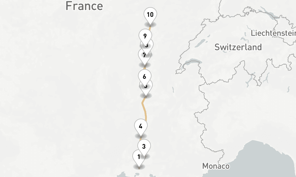 7 nights / 8 days, one-way from Arles to Dijon