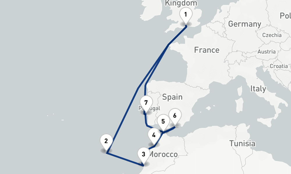 14 nights / 15 days, Southampton (England) Round trip