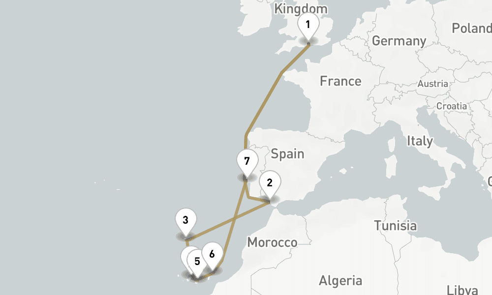 14 nights / 15 days, Southampton (England) Round trip