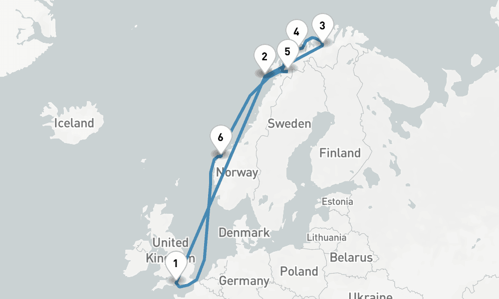 14 nights / 15 days, Southampton (England) Round trip