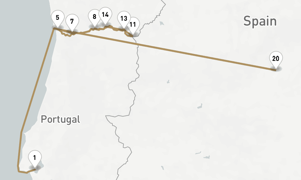 16 nights / 17 days, one-way from Lisbon to Madrid