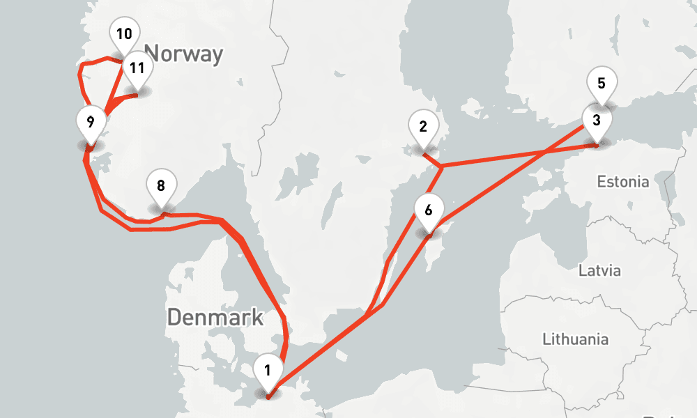 14 nights / 15 days, Warnemunde (Rostock, Germany) Round trip