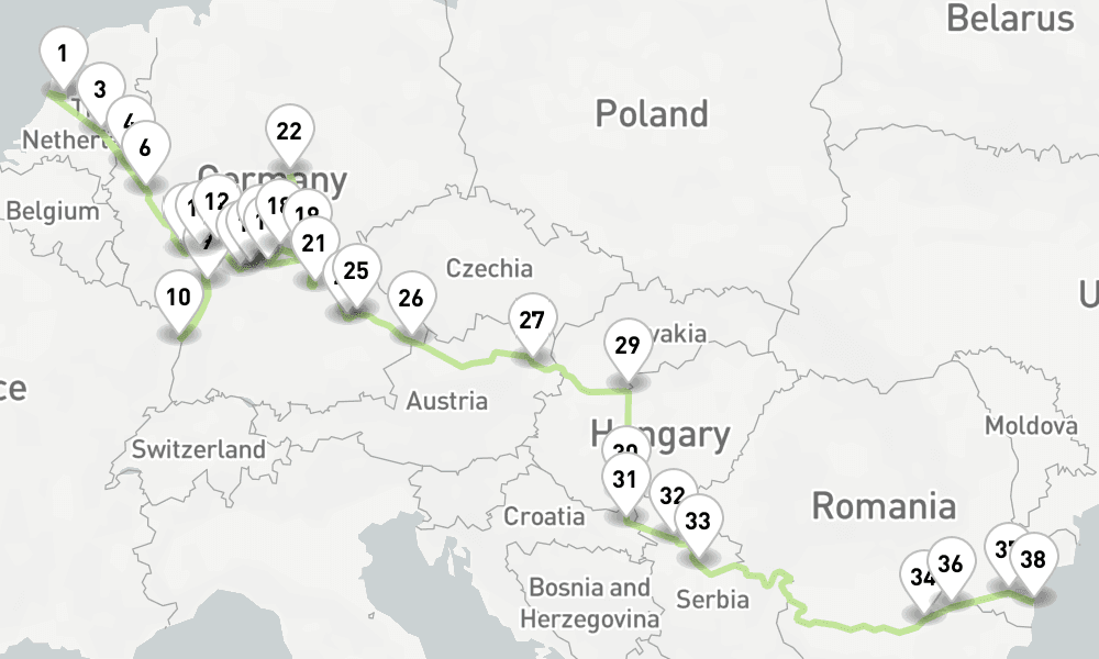 26 nights / 27 days, one-way from Amsterdam (Holland) to Oltenita