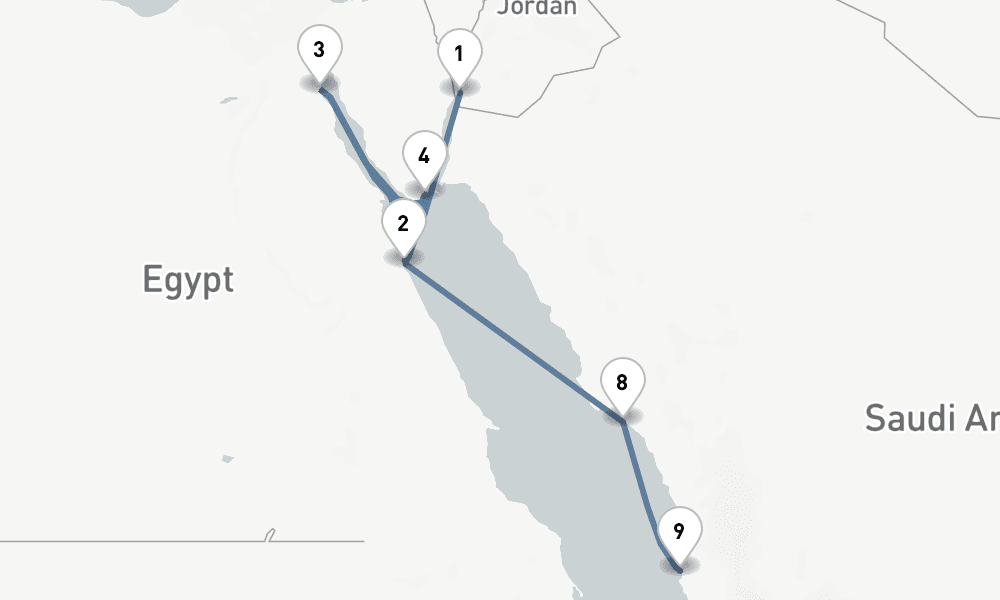 9 nights / 10 days, one-way from Aqaba to Jeddah