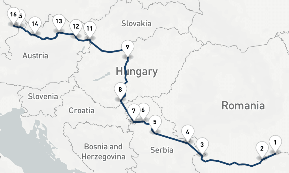 15 nights / 16 days, one-way from Oltenita to Vilshofen an der Donau
