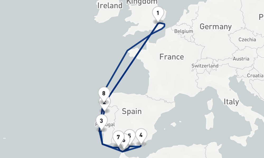 14 nights / 15 days, Tilbury (London, England) Round trip