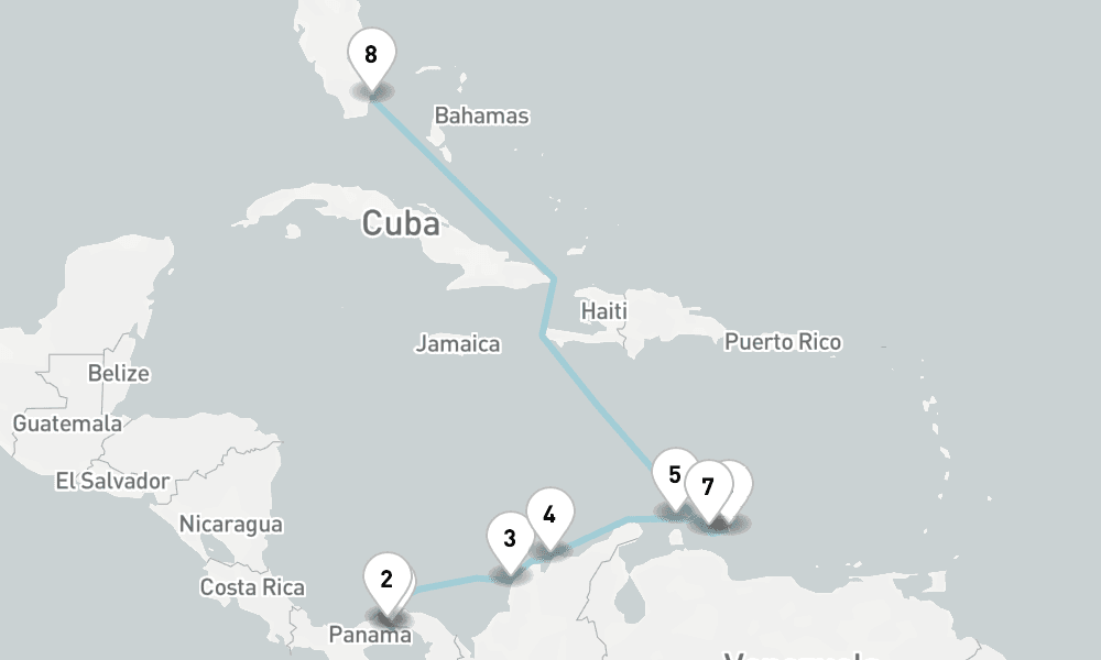 11 nights / 12 days, one-way from Panama City (Fuerte Amador, Balboa) to Miami (Florida)