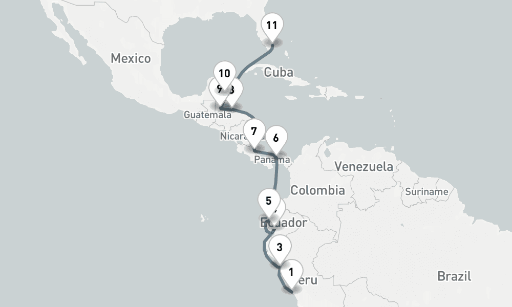16 nights / 17 days, one-way from Callao (Lima, Peru) to Miami (Florida)