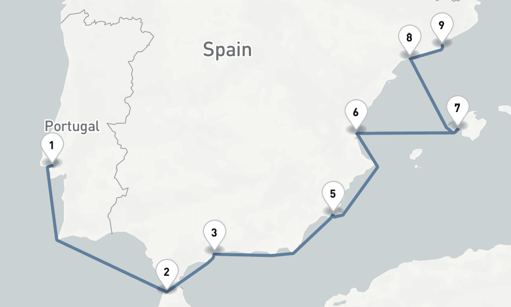 10 nights / 11 days, one-way from Lisbon to Barcelona