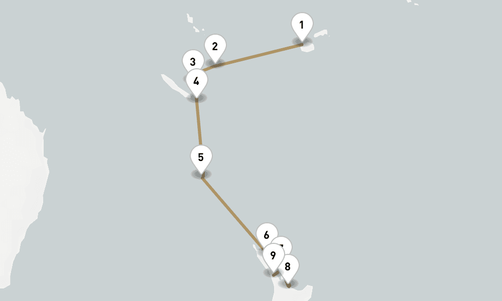 12 nights / 13 days, one-way from Lautoka to Auckland