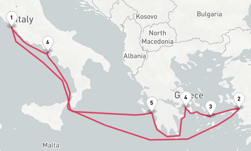 12 nights / 13 days, Civitavecchia (Rome, Italy) Round trip