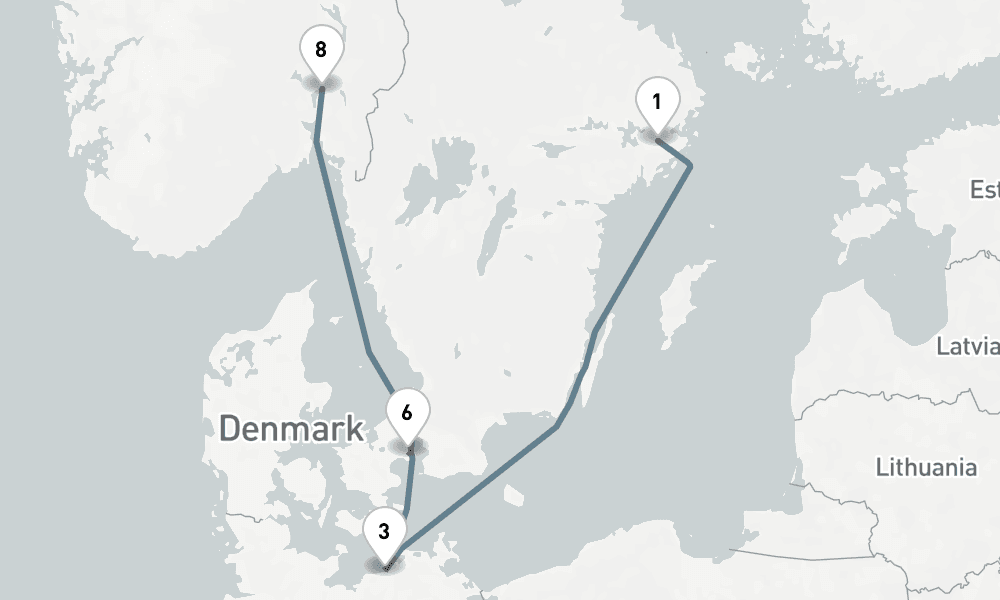 10 nights / 11 days, one-way from Stockholm to Oslo