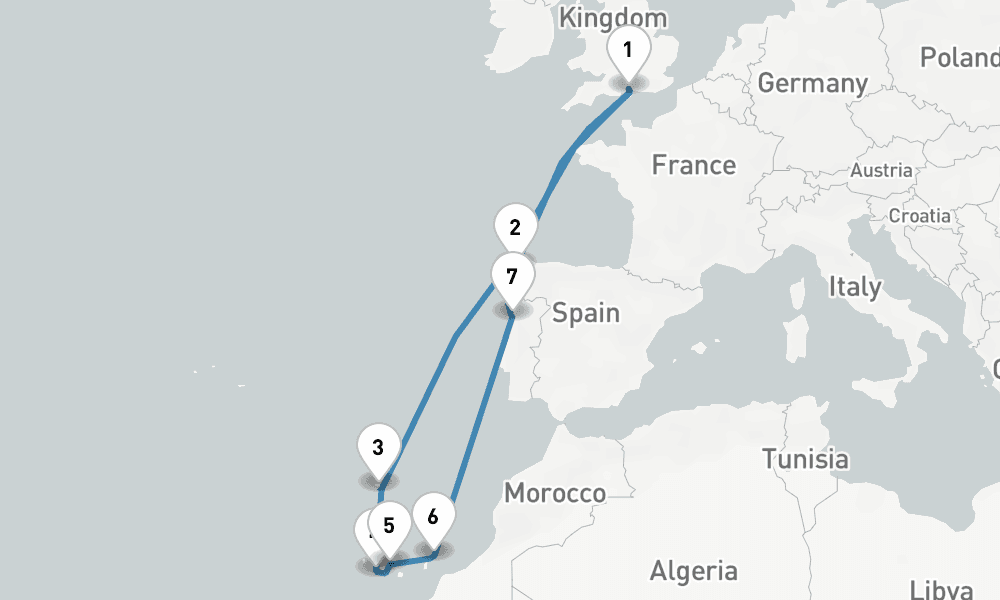 14 nights / 15 days, Southampton (England) Round trip