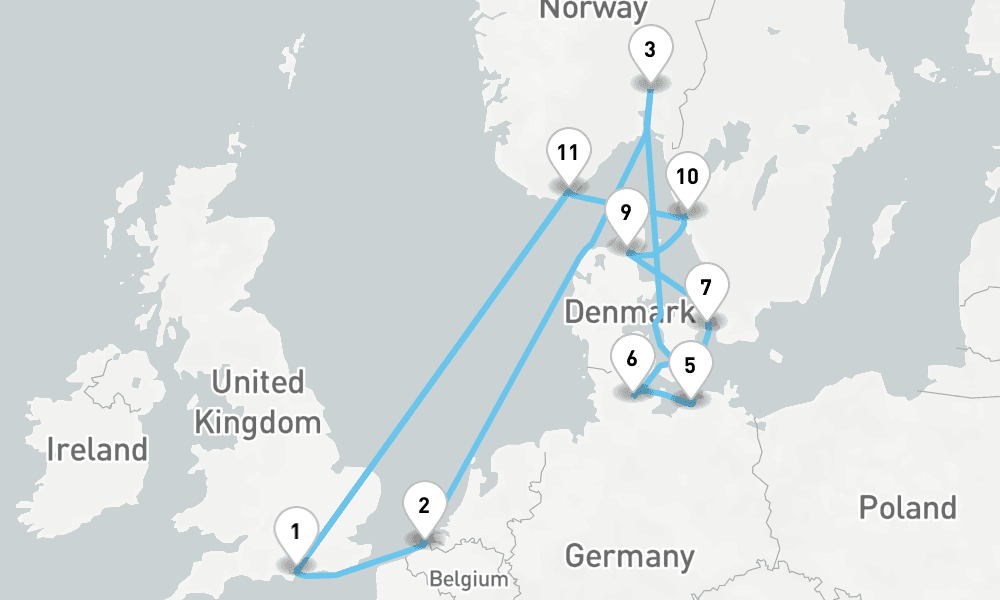 16 nights / 17 days, Portsmouth (England) Round trip