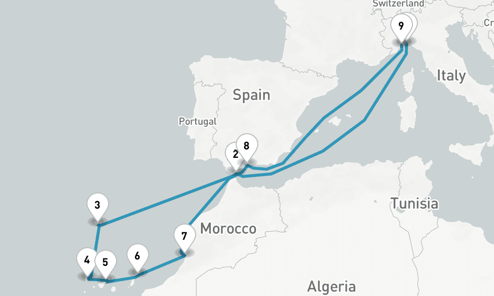 14 nights / 15 days, one-way from Genoa to Savona