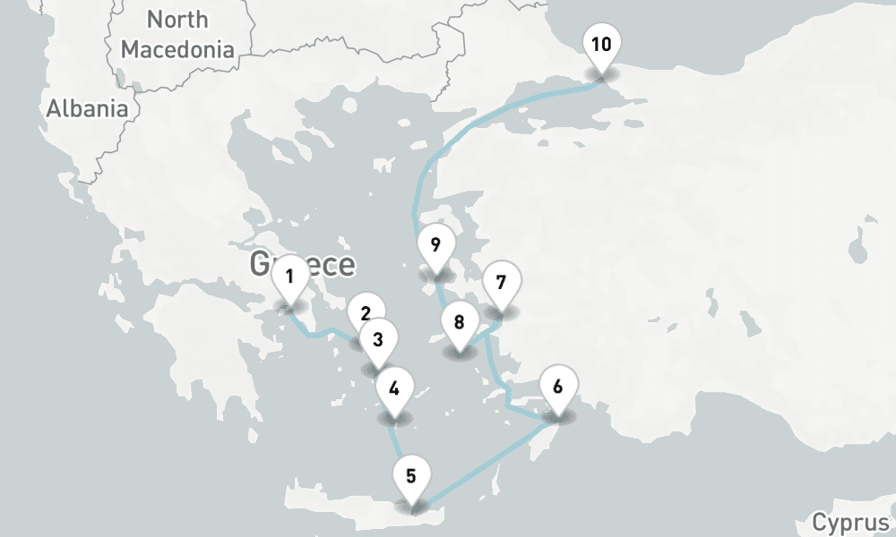 10 nights / 11 days, one-way from Piraeus (Athens, Greece) to Istanbul