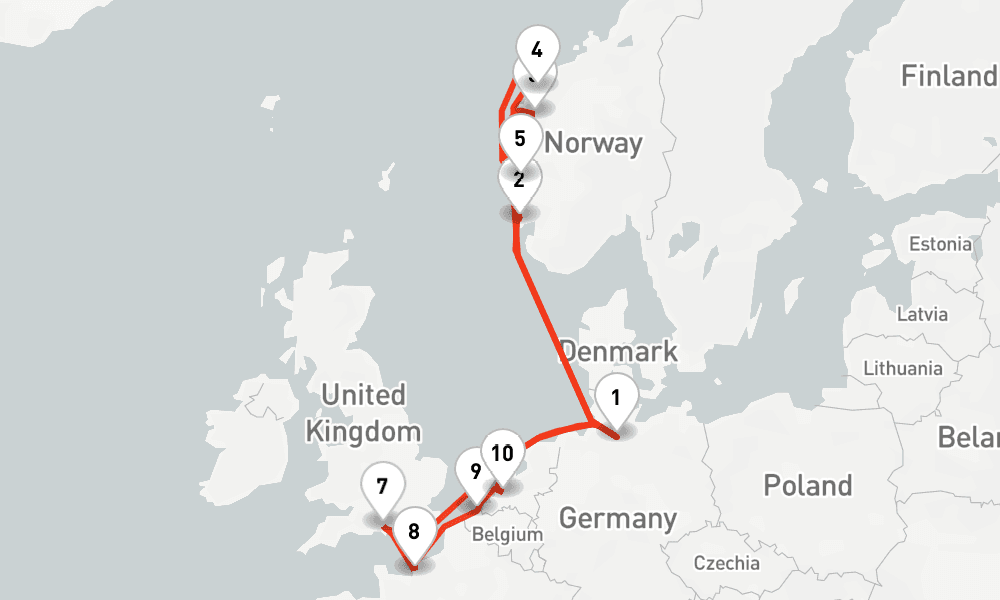 14 nights / 15 days, Hamburg Round trip
