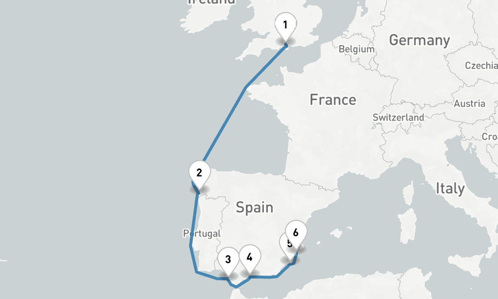 8 nights / 9 days, one-way from Southampton (England) to Alicante
