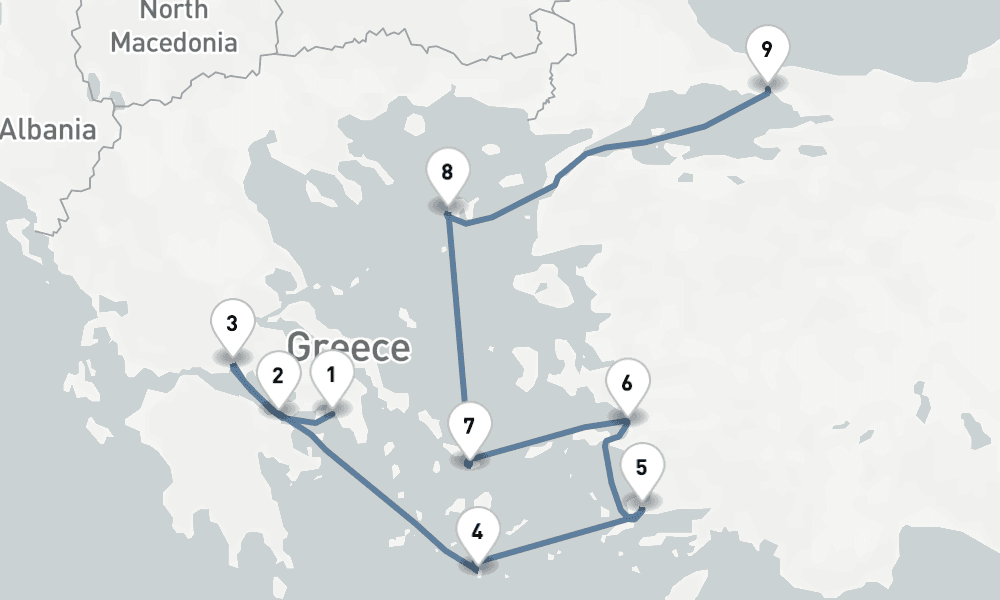 8 nights / 9 days, one-way from Piraeus (Athens, Greece) to Istanbul