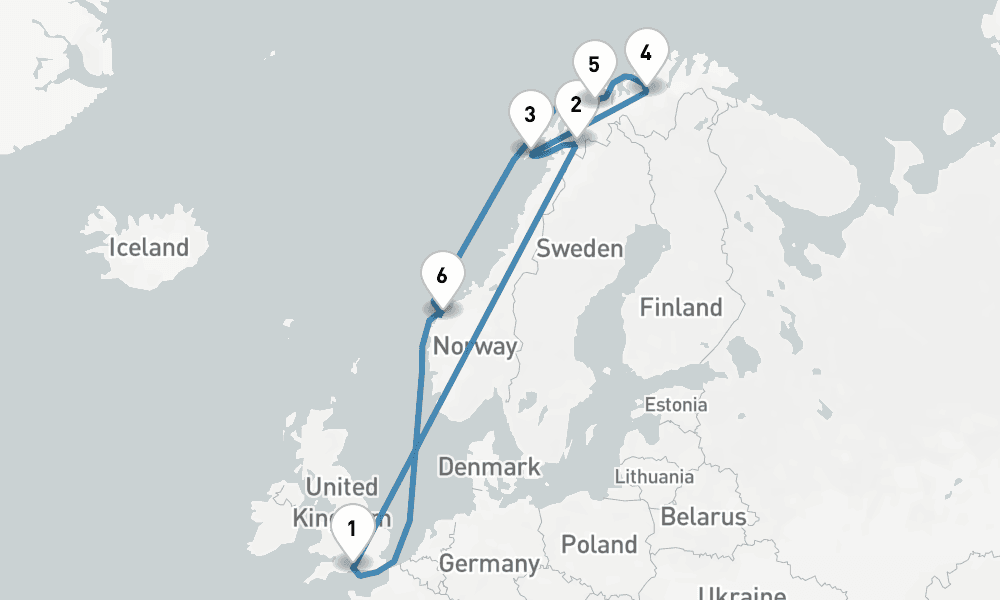 15 nights / 16 days, Southampton (England) Round trip