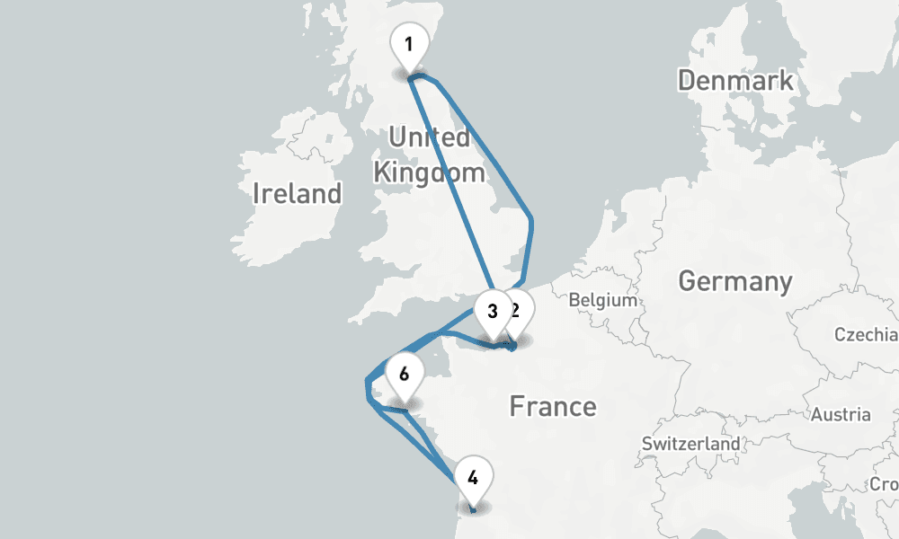 12 nights / 13 days, Edinburgh (Leith, Scotland) Round trip