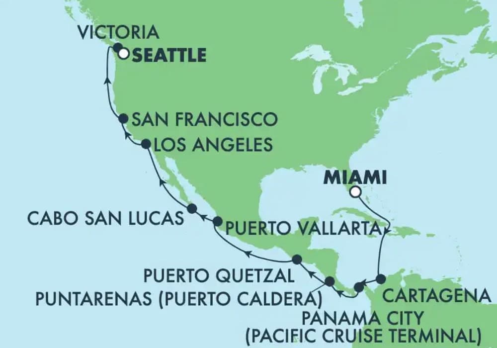 21 nights / 22 days, one-way from Miami (Florida) to Seattle (Washington)