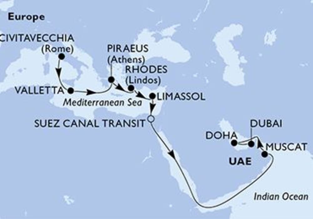 20days 19night Rome to Dubai Suez Canal