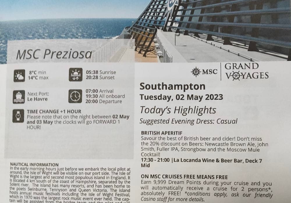 5 nights / 6 days, one-way from Southampton (England) to Hamburg